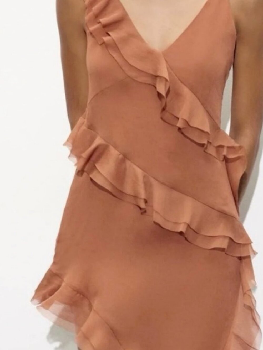 Zara Brown Asymmetrical Ruffle Mini Dress NWT Size S